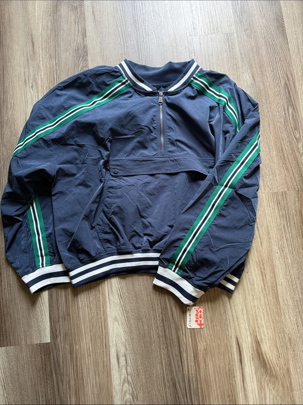 Free People Navy Blue Two-Piece Track Pants & Pullover Set with Green Stripes